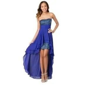 Hailey Logan By Adrianna Papell High-Low Sequin Size 3/4 Dress Blue/ Purple